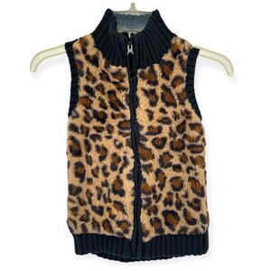 Rachel Zoe Girl’s Leopard Print Faux Fur Full Zip Sleeveless Vest Medium 7/8